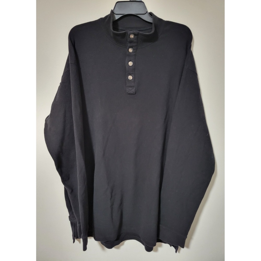 Duluth Trading Co Waffle Knit Henley Shirt Mens XLT Black Thermal Long Sleeve
